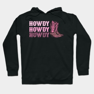 Howdy Howdy Howdy Pink Leopard Print Western Cowgirl Boots Graphic Gift Hoodie